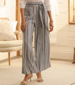 Clearance Hatley Belted Wide Leg Pants - Rainbow Stripes