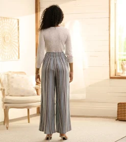 Clearance Hatley Belted Wide Leg Pants - Rainbow Stripes