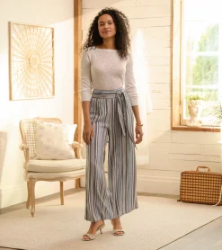 Clearance Hatley Belted Wide Leg Pants - Rainbow Stripes
