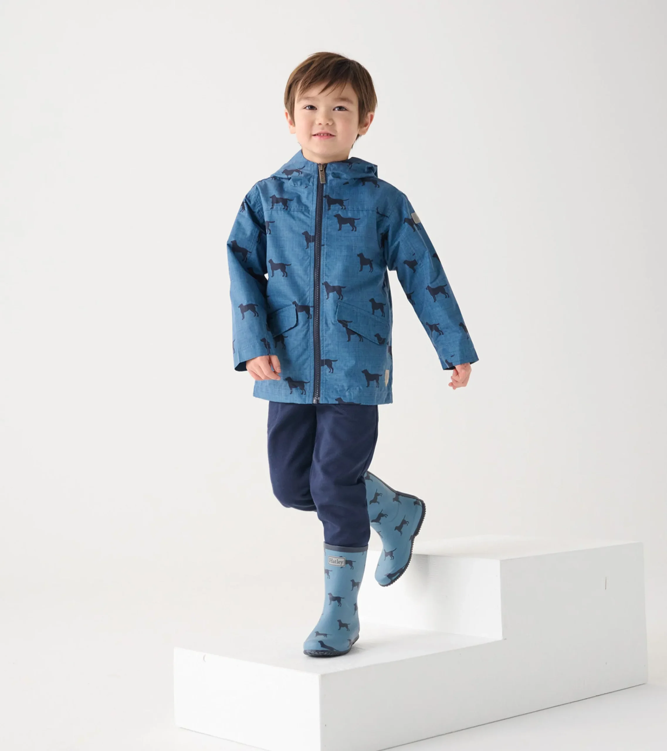 New Hatley Boys Preppy Dogs Zip-Up Lightweight Rain Jacket