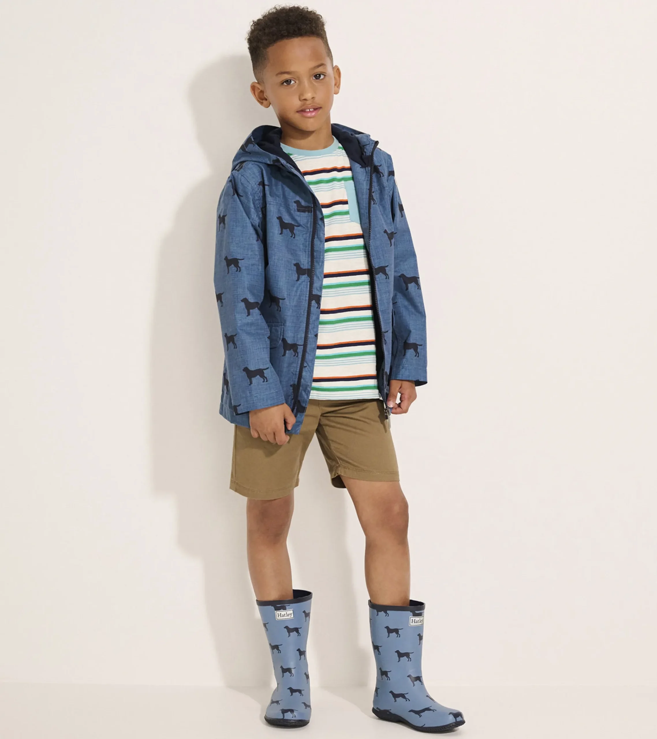 New Hatley Boys Preppy Dogs Zip-Up Lightweight Rain Jacket