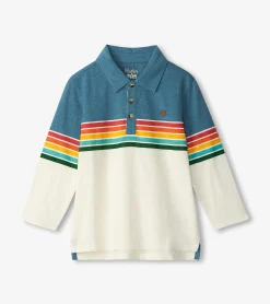 Clearance Hatley Boys Retro Stripes Long Sleeve Panelled Polo