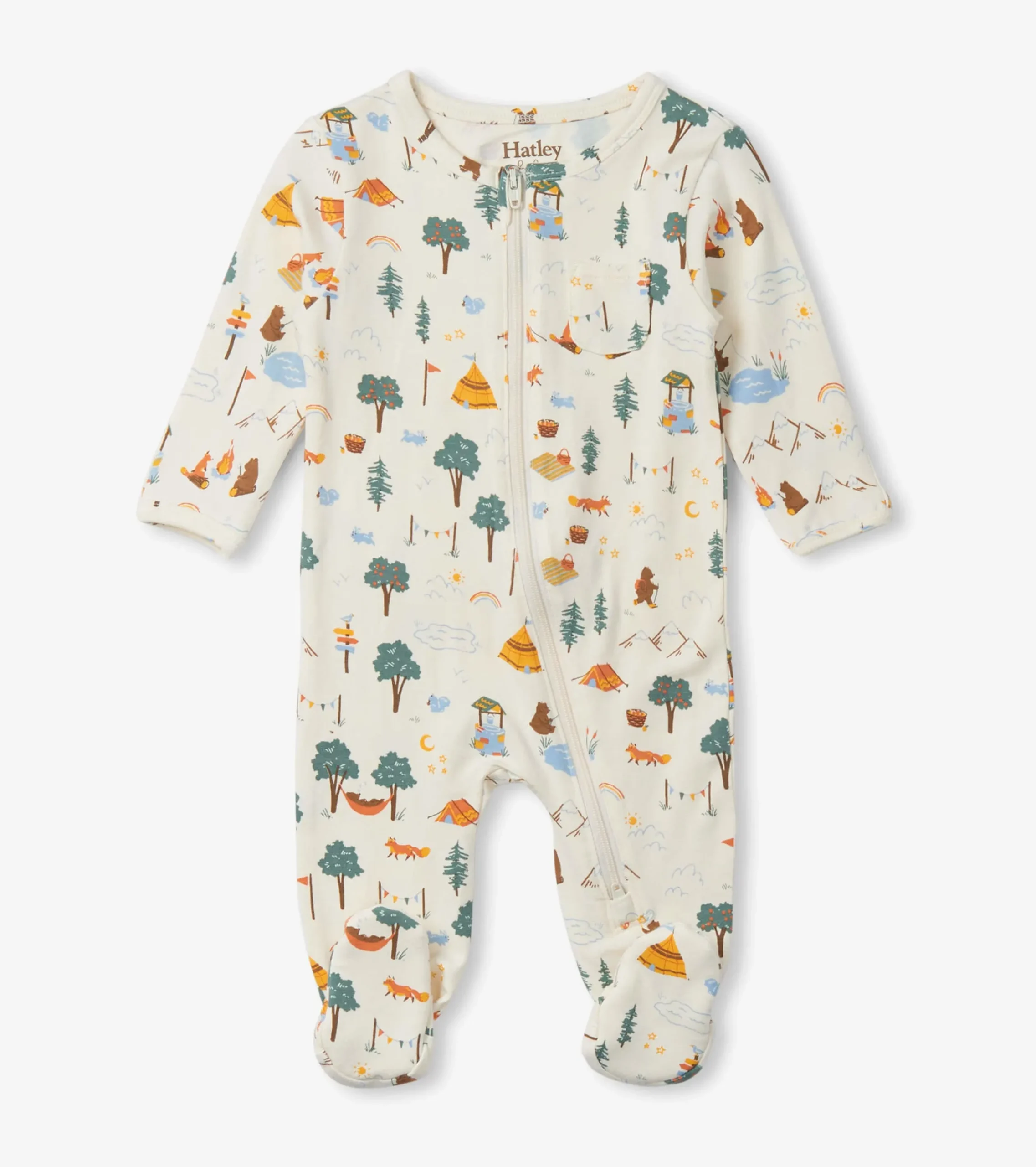 Hot Hatley Camping Animals Newborn Zip-Up Footed Sleeper