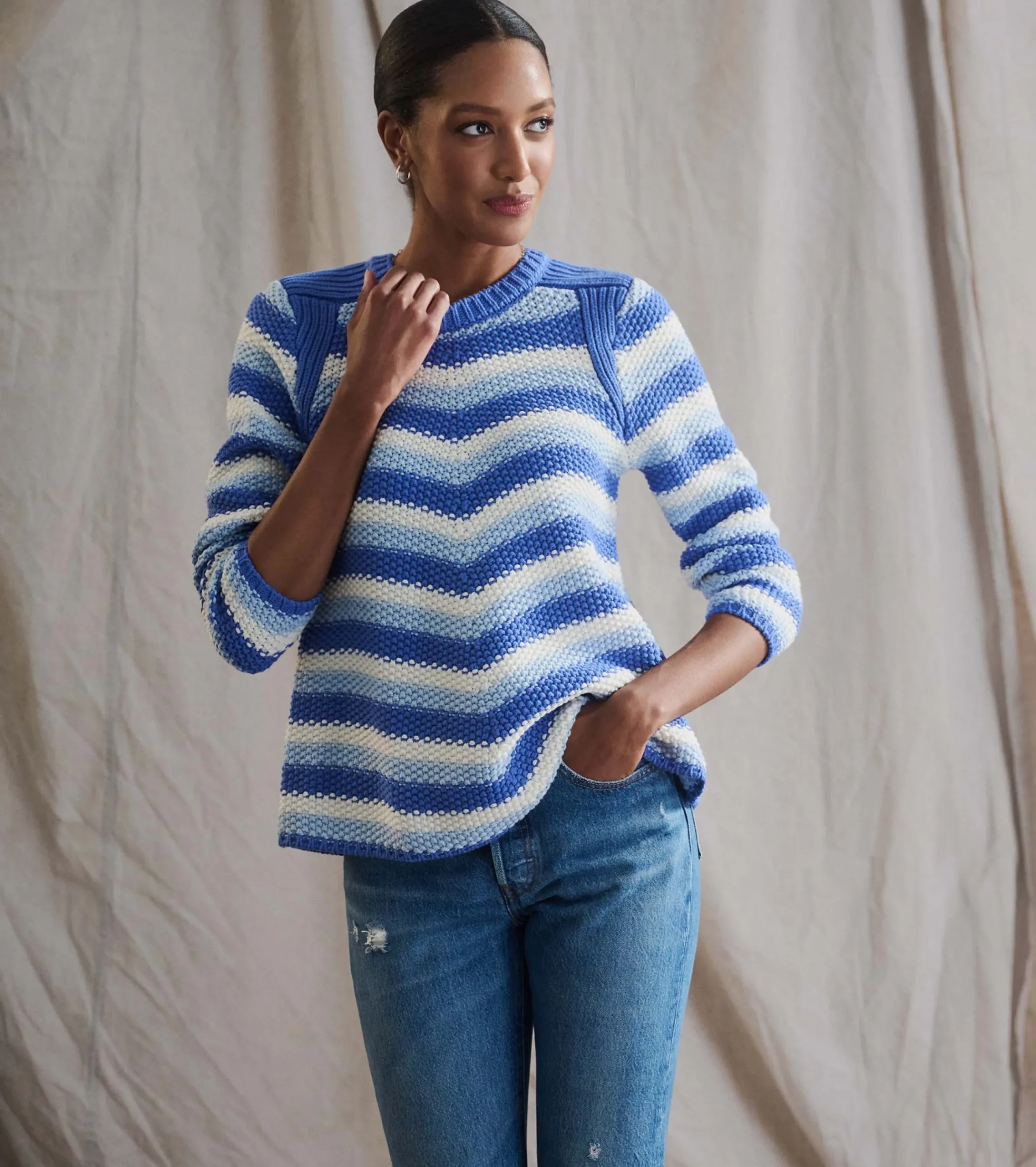 Discount Hatley Chevron Swing Sweater - Navy Blue