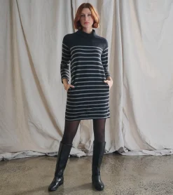 Clearance Hatley Draped Collar Dress - Caviar Stripe