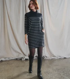 Clearance Hatley Draped Collar Dress - Caviar Stripe