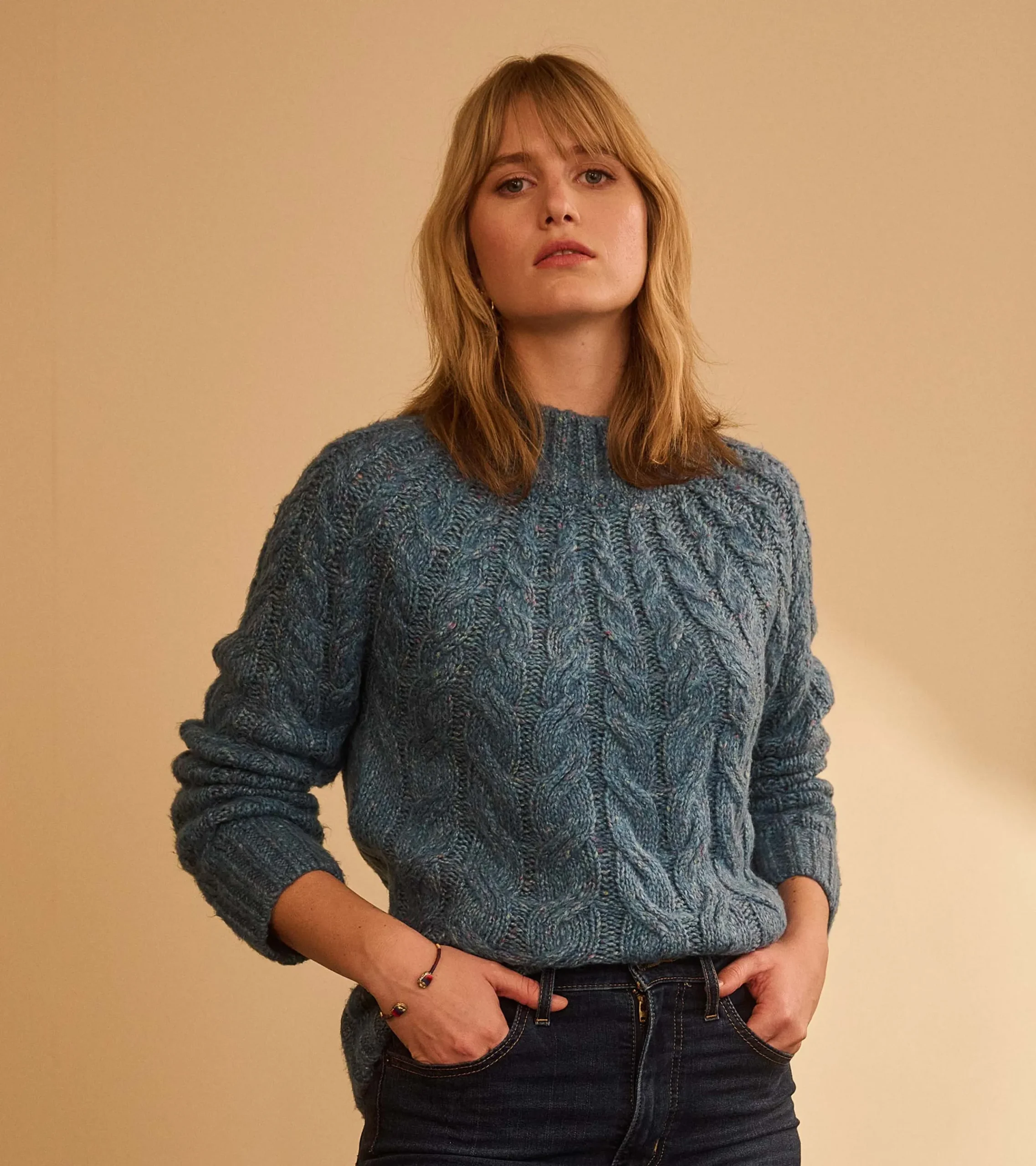 Hatley Dylan Cable Knit Sweater - Blue Heather