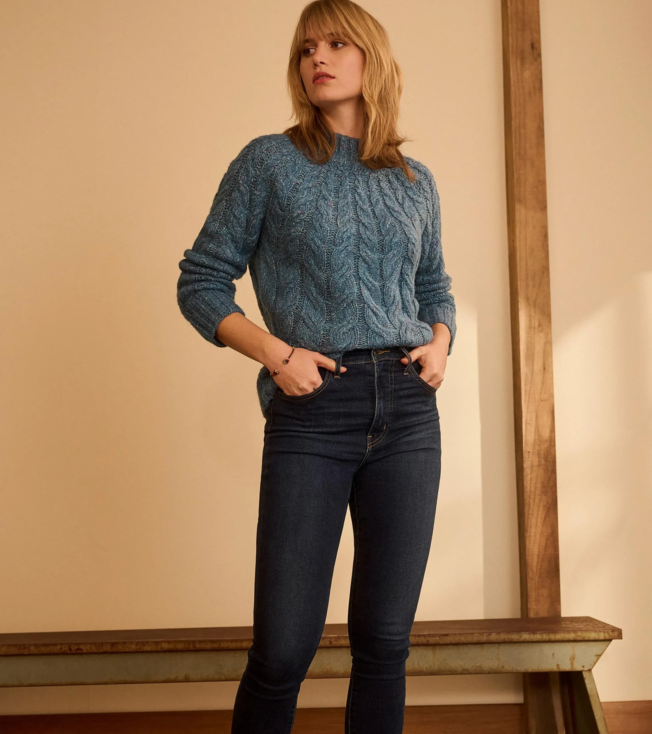 Hatley Dylan Cable Knit Sweater - Blue Heather