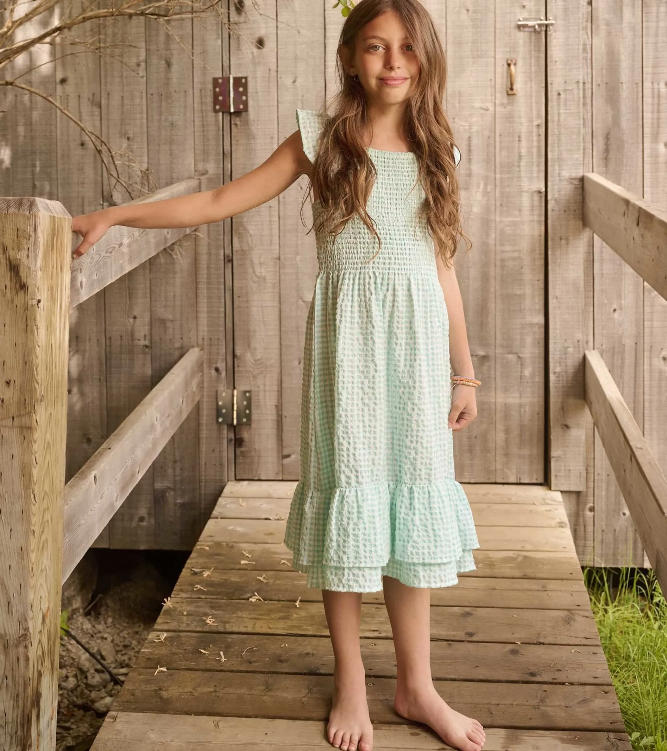 Hot Hatley Girls Gingham Seersucker Smocked Dress