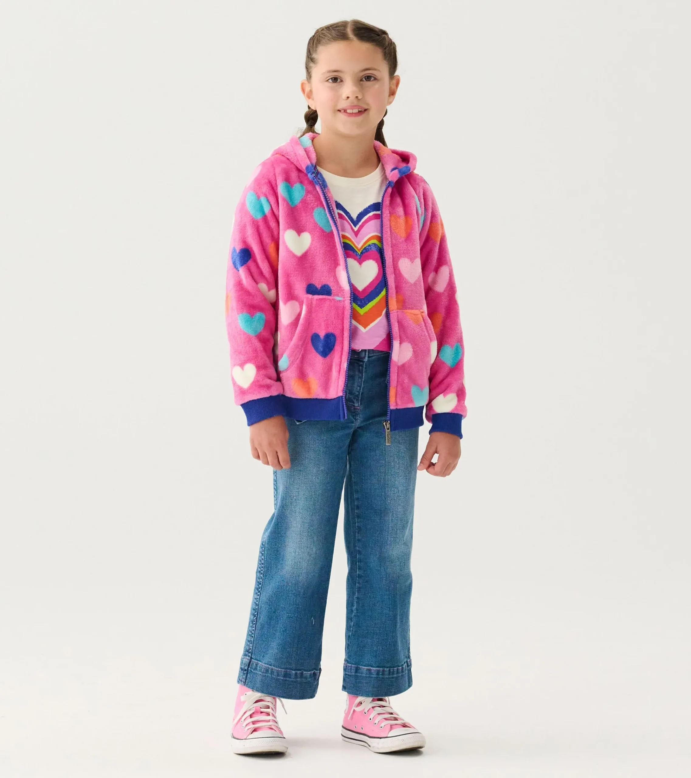 Hatley Girls Hearts Fleece Zip-Up Hoodie