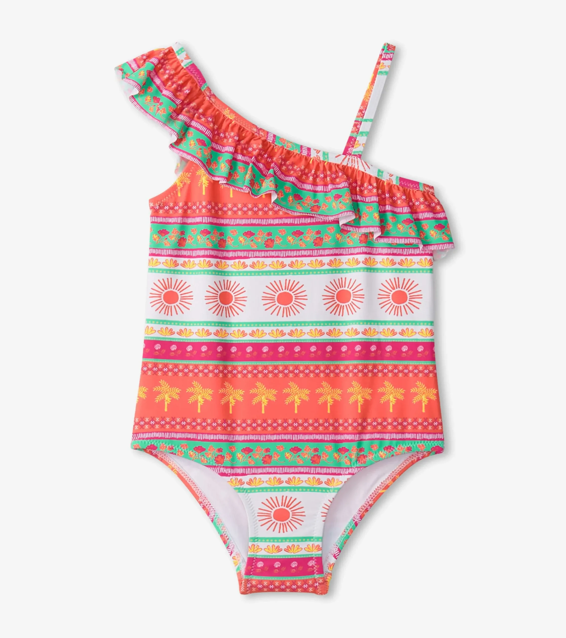 Hot Hatley Girls Ornate Tropicals Ruffle Trim Swimsuit