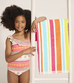 Hot Hatley Girls Ornate Tropicals Ruffle Trim Swimsuit