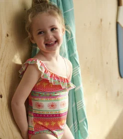 Hot Hatley Girls Ornate Tropicals Ruffle Trim Swimsuit