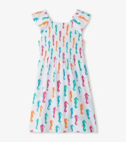 Discount Hatley Girls Painted Seahorses Smocked Dress