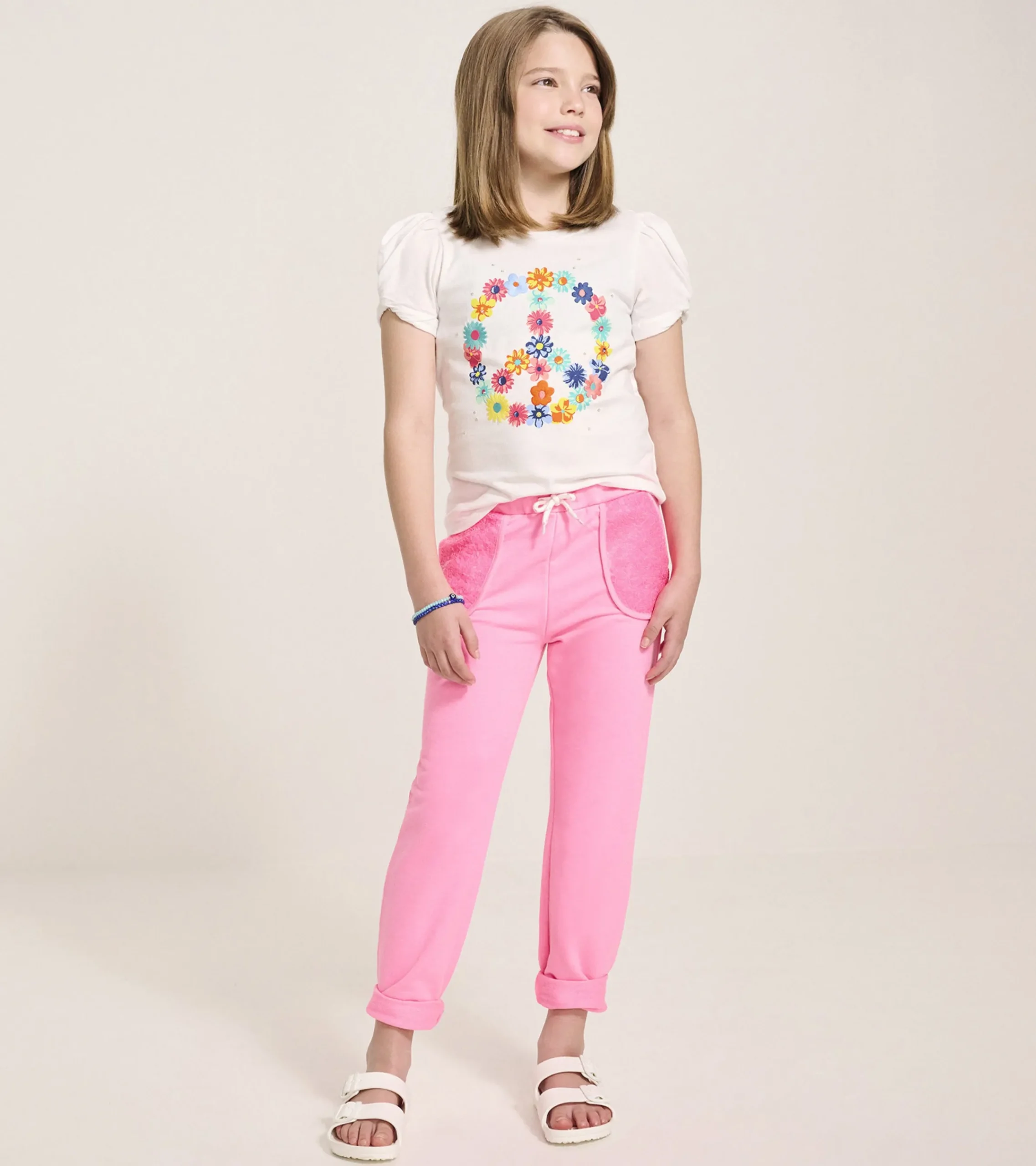 Sale Hatley Girls Peace Flower Twisted Sleeve Tee