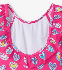 Sale Hatley Girls Pink Shibori Hearts Ruffle Sleeve Swimsuit