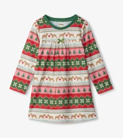Hot Hatley Girls Puppy Hearts Fair Isle Long Sleeve Nightdress