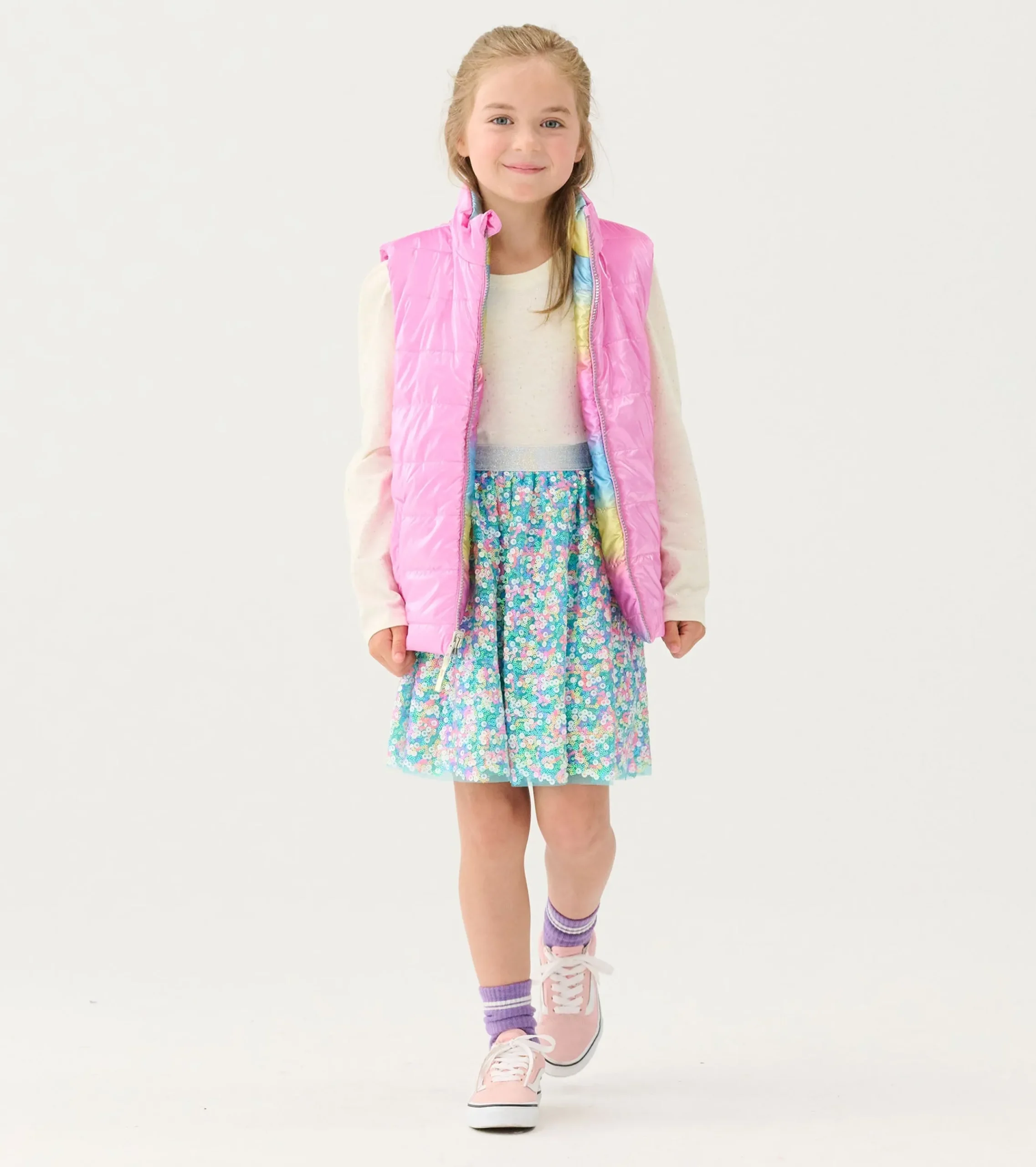 New Hatley Girls Rainbow Shine Reversible Quilted Vest