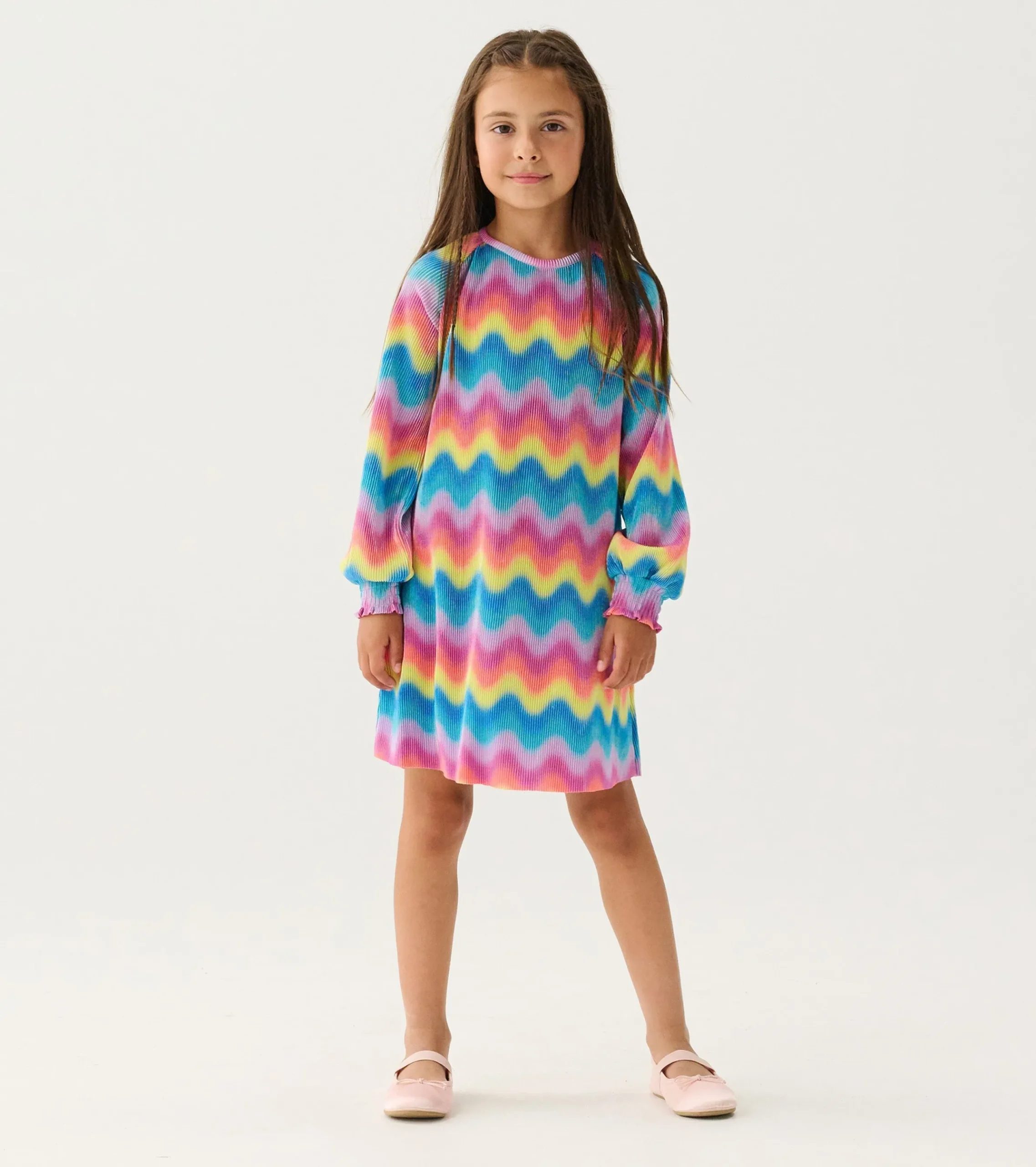 Hot Hatley Girls Rainbow Wave Pleated A-Line Dress