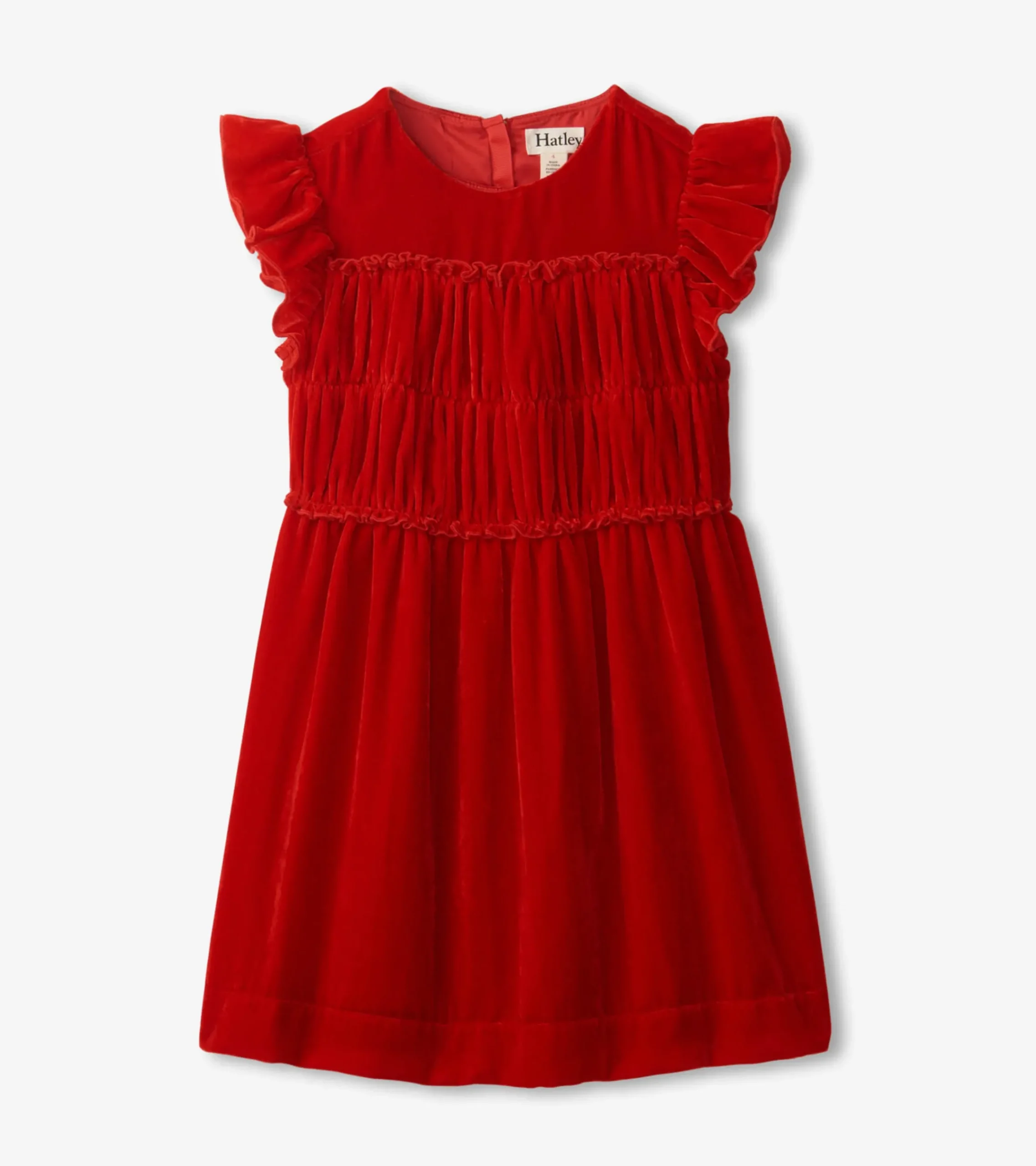 Sale Hatley Girls Red Velvet Smocked Panel Dress