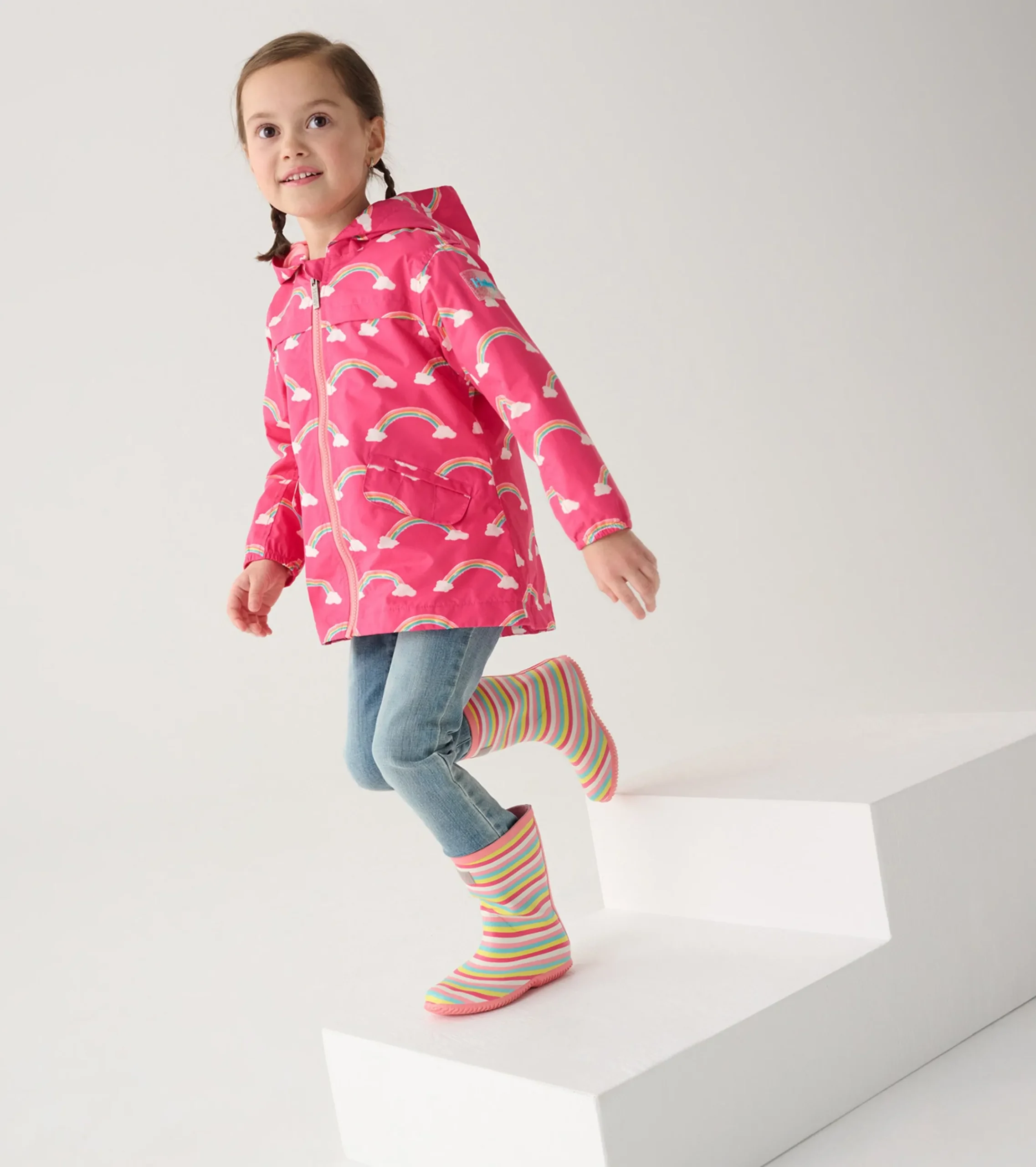New Hatley Girls Summer Rainbow Zip-Up Lightweight Rain Jacket