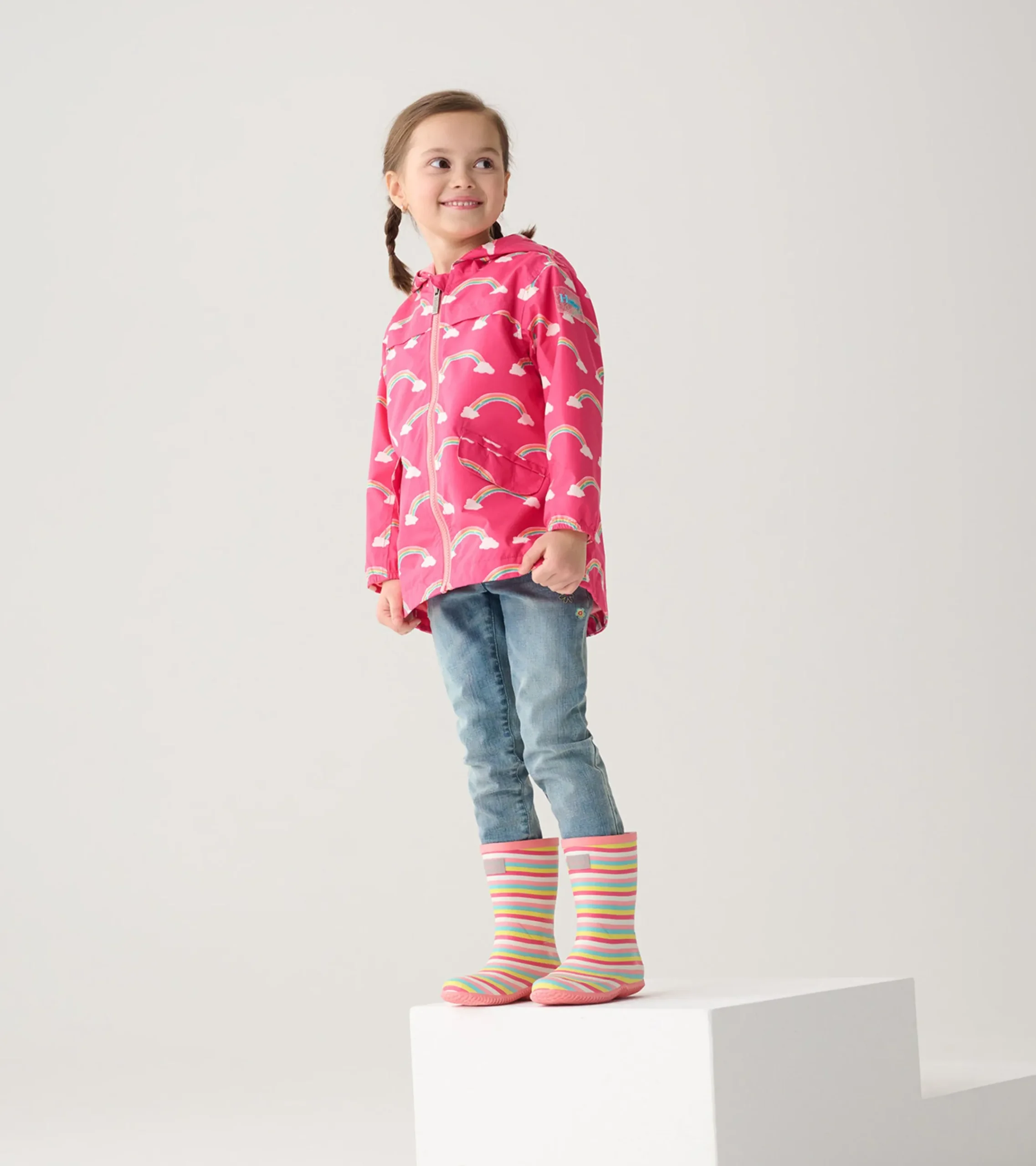 New Hatley Girls Summer Rainbow Zip-Up Lightweight Rain Jacket
