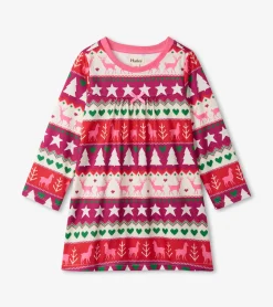Hatley Holiday Fair Isle Long Sleeve Girls Nightgown