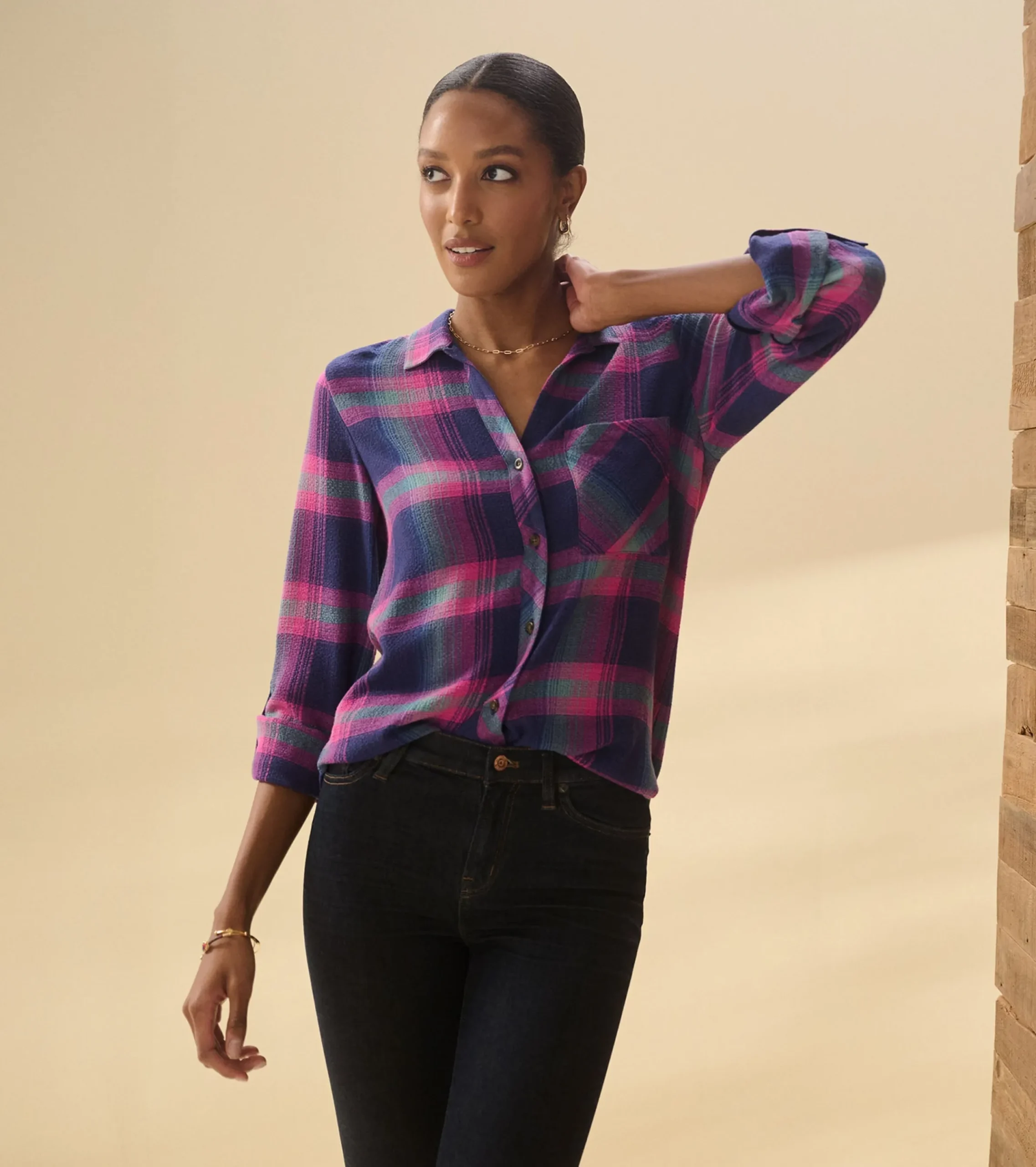 Sale Hatley Lila Button Down - Fuchsia Plaid