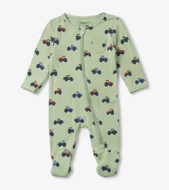 Hot Hatley Little Tractors Newborn Zip-Up Footed Sleeper