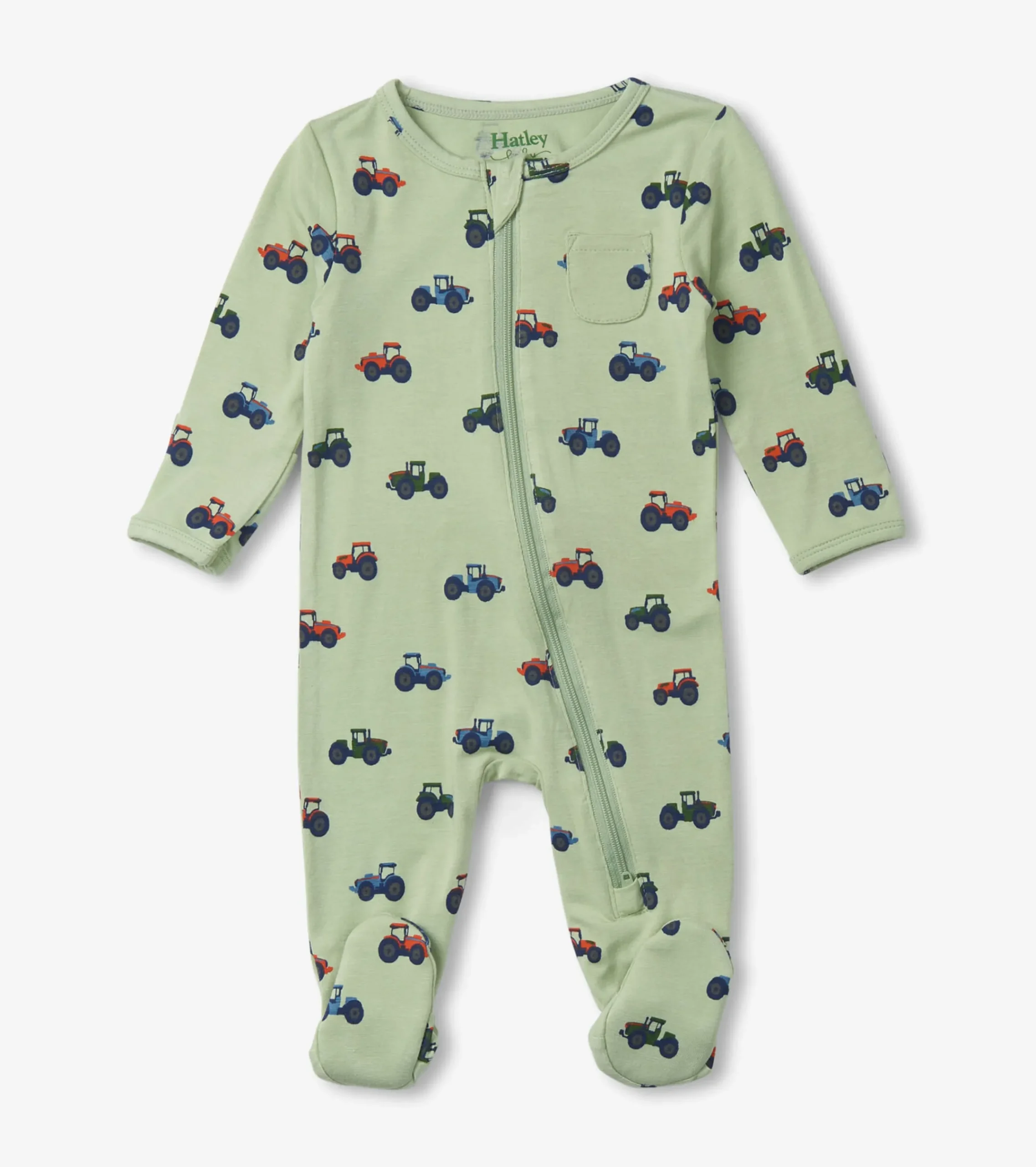 Hot Hatley Little Tractors Newborn Zip-Up Footed Sleeper