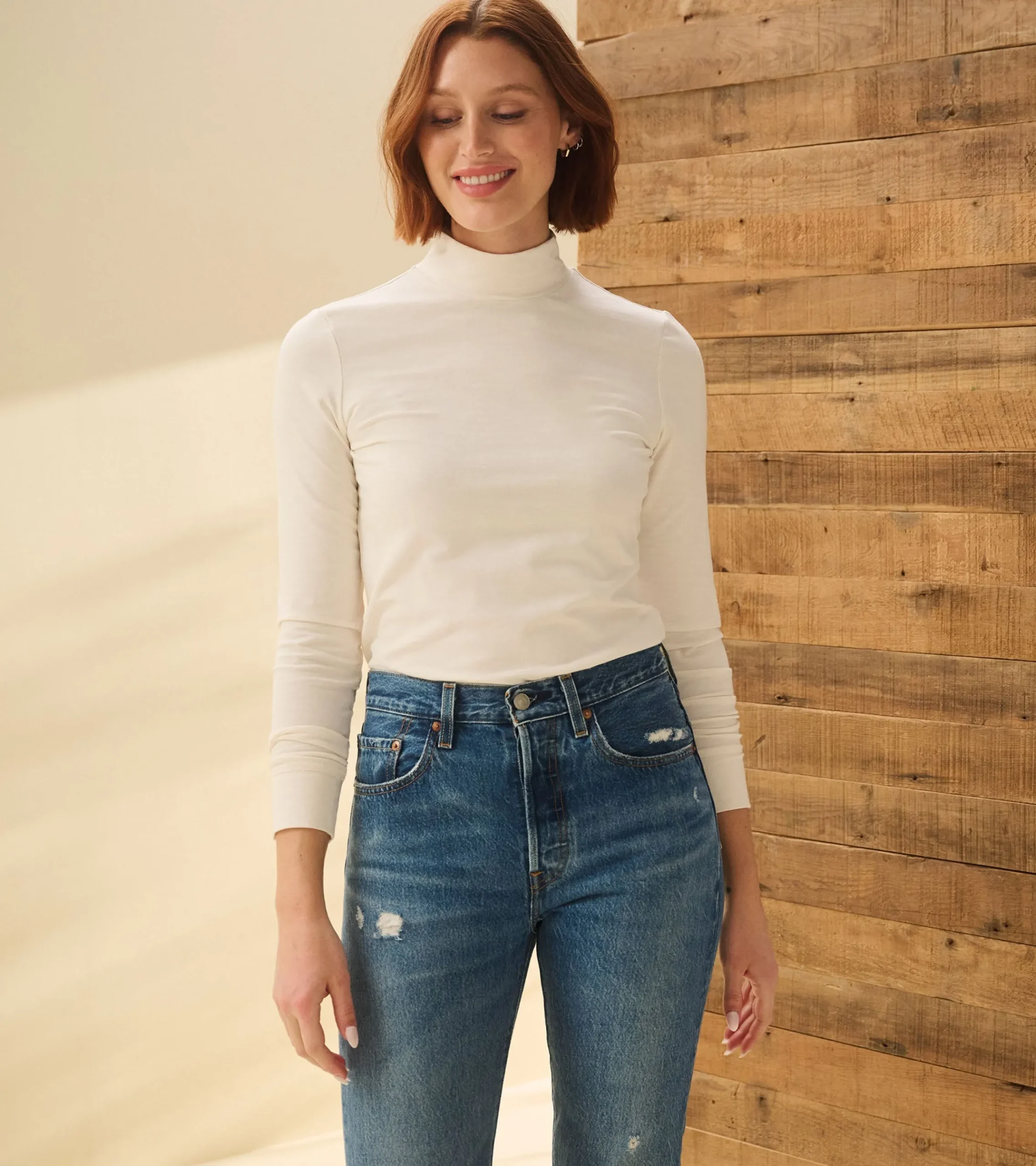 Clearance Hatley Mock Neck Top - Cream White