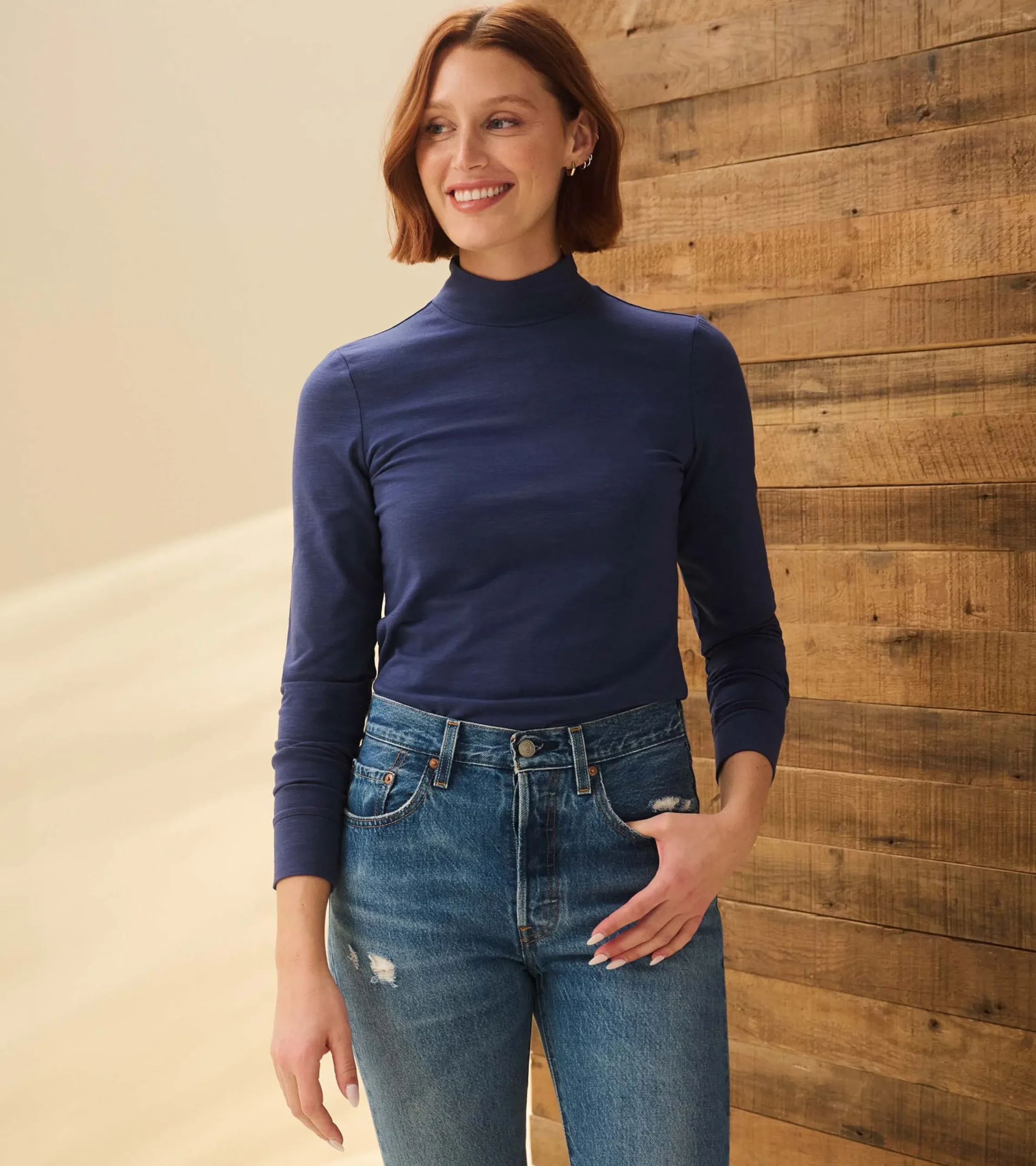 Sale Hatley Mock Neck Top - Patriot Blue