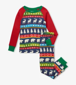 Online Hatley Navy Painted Fairisle Raglan Kids Organic Cotton Pajama Set
