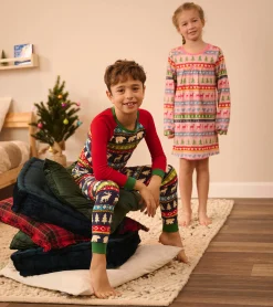 Online Hatley Navy Painted Fairisle Raglan Kids Organic Cotton Pajama Set
