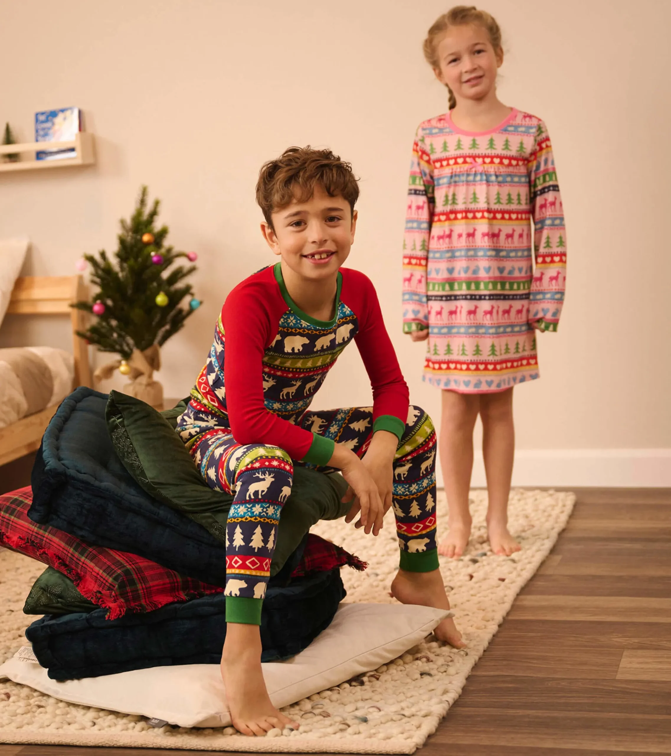 Online Hatley Navy Painted Fairisle Raglan Kids Organic Cotton Pajama Set