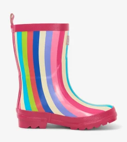 Hot Hatley Rainbow Stripes Shiny Kids Rain Boots