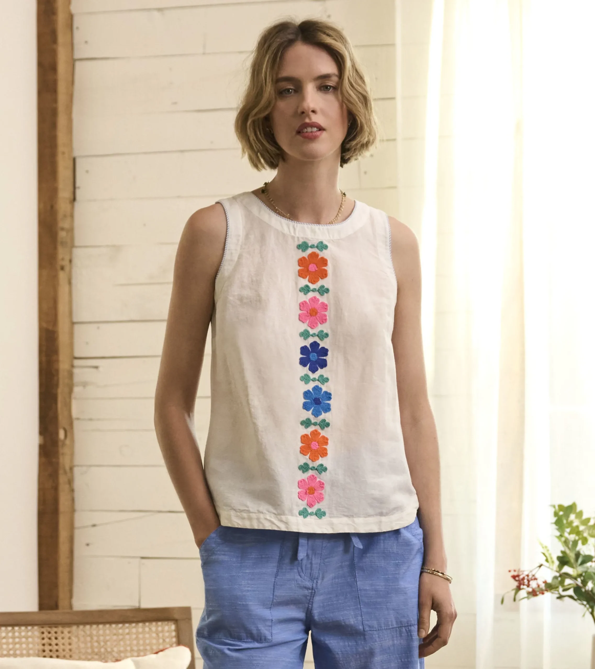 Clearance Hatley Tessa Tank Top - Embroidered Flowers