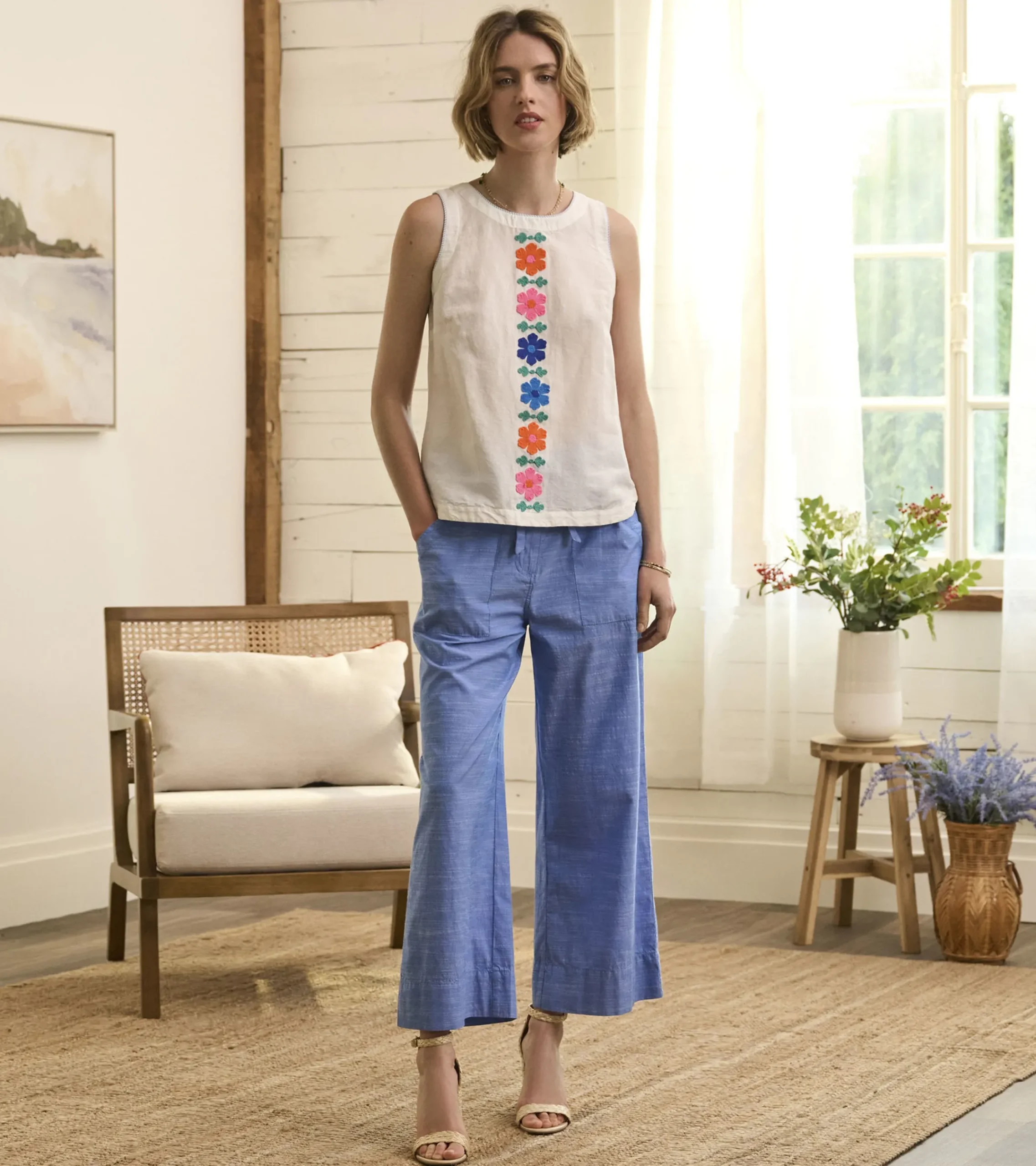 Clearance Hatley Tessa Tank Top - Embroidered Flowers